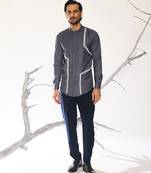 Black embroidered woolen blend shirt