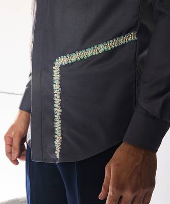 Black embroidered woolen blend shirt 2