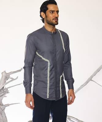 Black embroidered woolen blend shirt 3