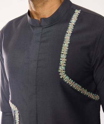 Black embroidered woolen blend shirt 5