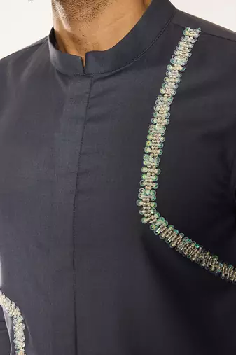 Black embroidered woolen blend shirt