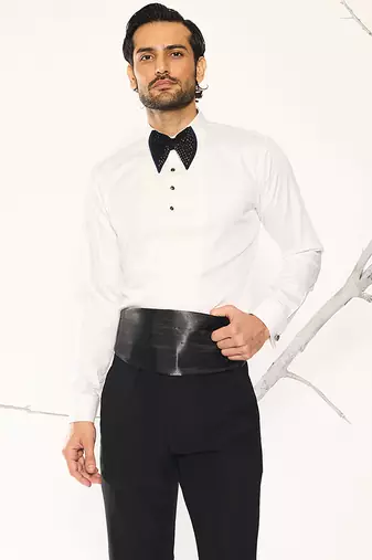 White plain woolen blend shirt