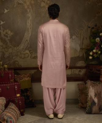 Pink embroidered georgette kurta pajama 2