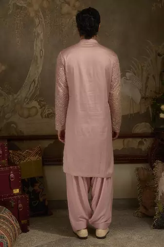 Pink embroidered georgette kurta pajama