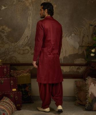 Maroon embroidered georgette kurta pajama 2