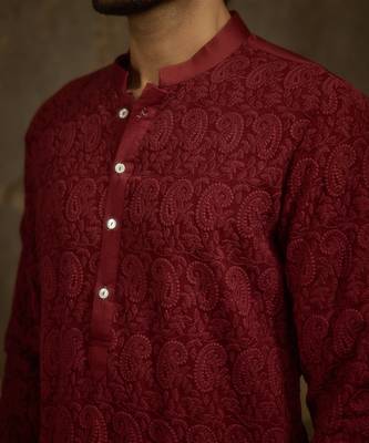 Maroon embroidered georgette kurta pajama 3