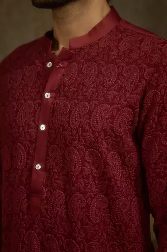 Maroon embroidered georgette kurta pajama