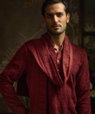 Maroon embroidered georgette kurta pajama 4