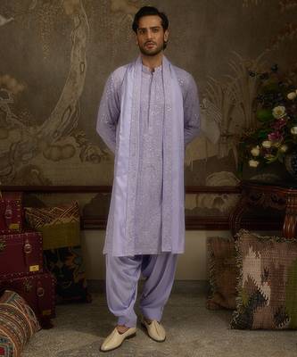 Purple embroidered georgette kurta pajama 1