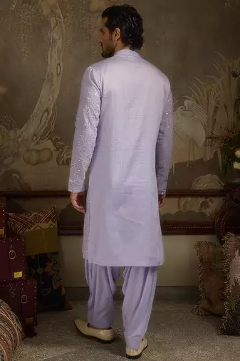 Purple embroidered georgette kurta pajama