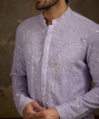 Purple embroidered georgette kurta pajama 3