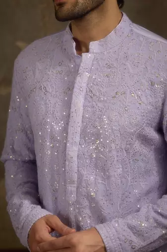 Purple embroidered georgette kurta pajama