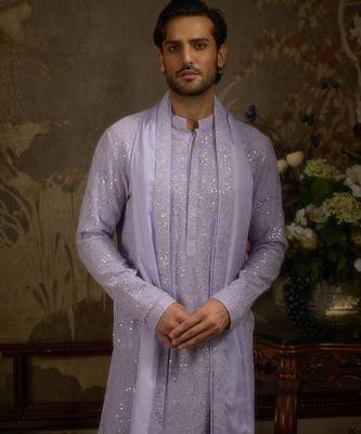 Purple embroidered georgette kurta pajama 4