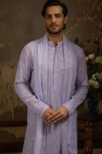 Purple embroidered georgette kurta pajama