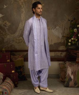 Purple embroidered georgette kurta pajama 5