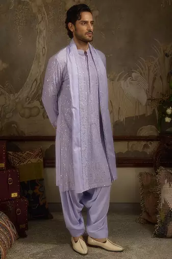 Purple embroidered georgette kurta pajama