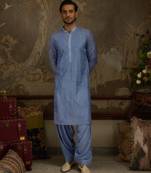 Blue embroidered georgette kurta pajama