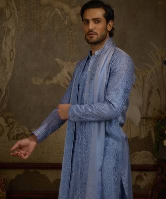Blue embroidered georgette kurta pajama 2