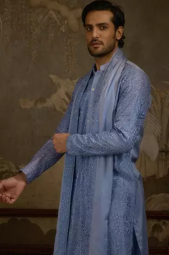 Blue embroidered georgette kurta pajama