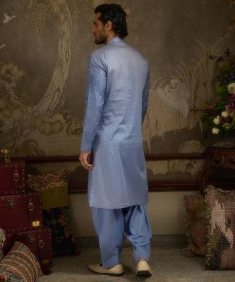 Blue embroidered georgette kurta pajama 3