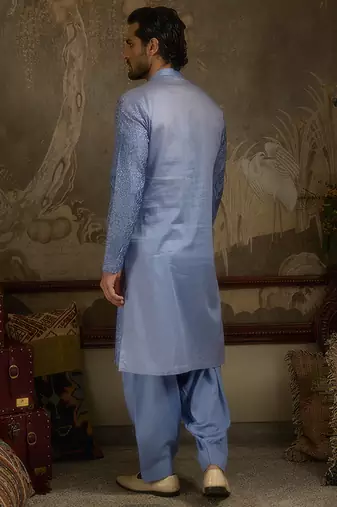 Blue embroidered georgette kurta pajama