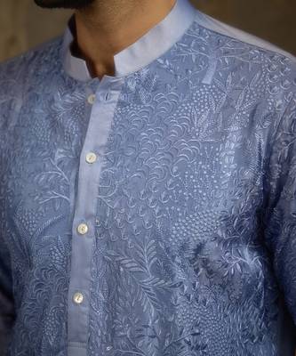 Blue embroidered georgette kurta pajama 4