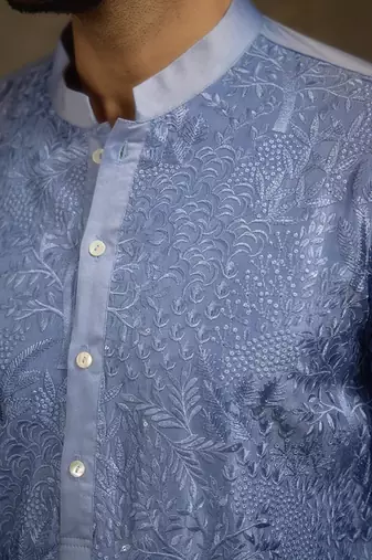 Blue embroidered georgette kurta pajama