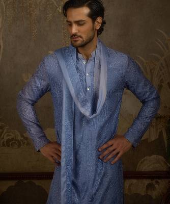 Blue embroidered georgette kurta pajama 5