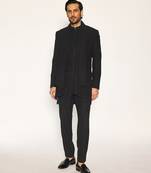 Black embroidered faux cotton drape jacket set