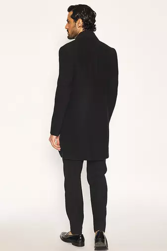 Black embroidered faux cotton drape jacket set