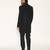 Black embroidered faux cotton drape jacket set