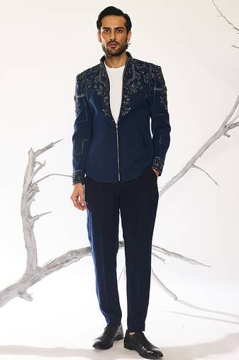 Blue embroidered cotton silk jacket