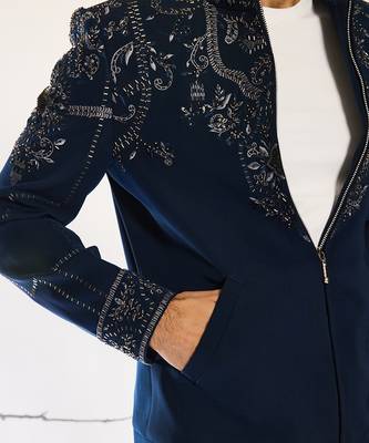 Blue embroidered cotton silk jacket 2