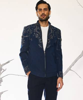 Blue embroidered cotton silk jacket 3