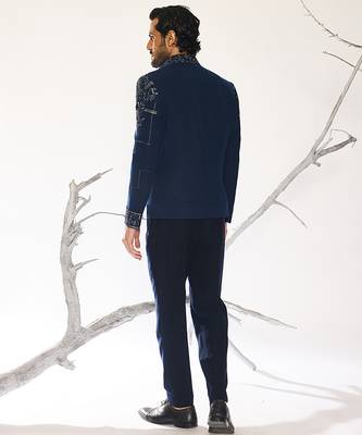 Blue embroidered cotton silk jacket 4