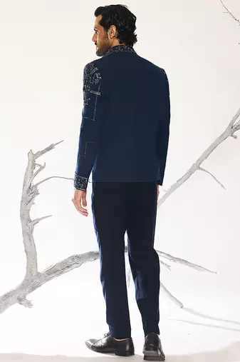 Blue embroidered cotton silk jacket