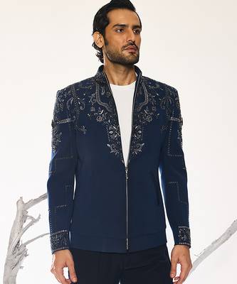 Blue embroidered cotton silk jacket 5