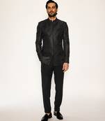 Black embroidered cotton silk bandhgala suit