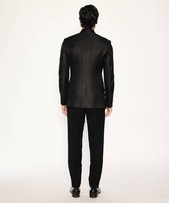 Black embroidered cotton silk bandhgala suit 2