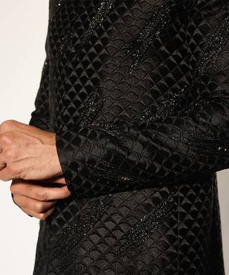 Black embroidered cotton silk bandhgala suit 4