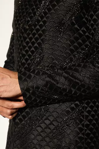 Black embroidered cotton silk bandhgala suit