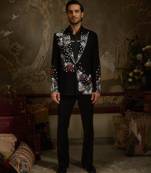 Black embroidered faux cotton tuxedo