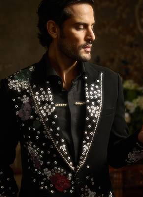 Black embroidered faux cotton tuxedo 2