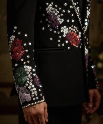 Black embroidered faux cotton tuxedo 4