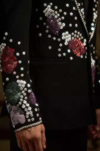 Black embroidered faux cotton tuxedo
