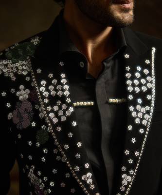 Black embroidered faux cotton tuxedo 5
