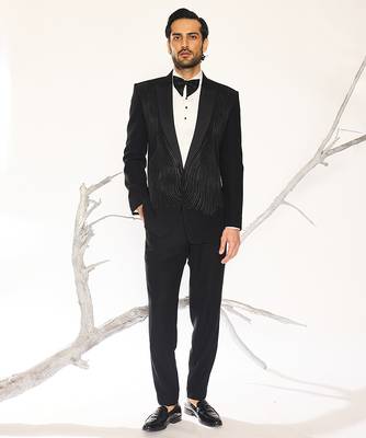 Black embroidered faux cotton tuxedo 1