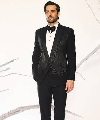 Black embroidered faux cotton tuxedo 2