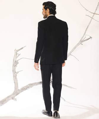 Black embroidered faux cotton tuxedo 3