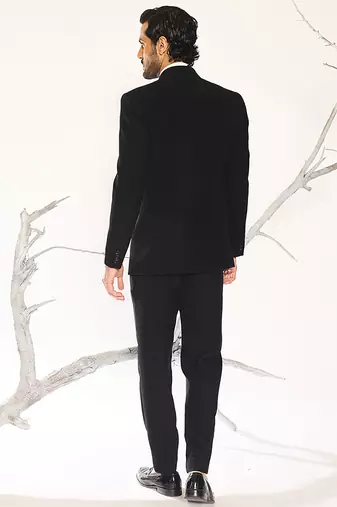 Black embroidered faux cotton tuxedo